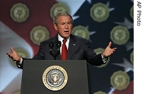 President George W. Bush gestures while addressing the American Legion 89th Annual Convention in Reno, Nev, Tuesday, 28 August 2007