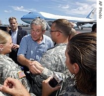President Bush greets troops at Hickam Air Force Base in Honolulu, Hawaii