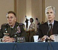 Gen. David Petraeus (l) and U.S. Ambassador to Iraq Ryan Crocker testify before the House Armed Services Committee hearing on the Iraq situation, 10 Sep 2007