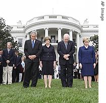President Bush, first lady Laura Bush, Vice President Dick Cheney and his wife, Lynne Cheney, take part in a moment of silence, marking the sixth anniversary of the Sept. 11 terrorist attacks, 11 Sep 2007