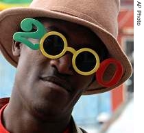 Man wears novelty sunglasses as he prepares for Coptic millennium celebrations in Addis Ababa, 11 sep 2007