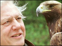 David Attenborough with an eagle