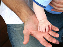 A man's and a baby's hand