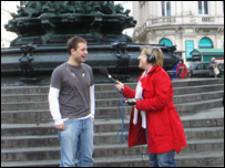 Jo is interviewing Matt at Piccadilly Circus