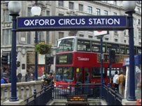 London bus passing Oxford Circus tube