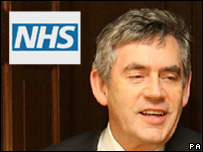 Gordon Brown and an NHS sign