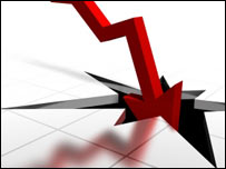 A downward arrow indicating a market crash