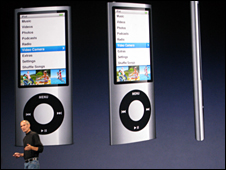 Steve Jobs in front of iPod Nano