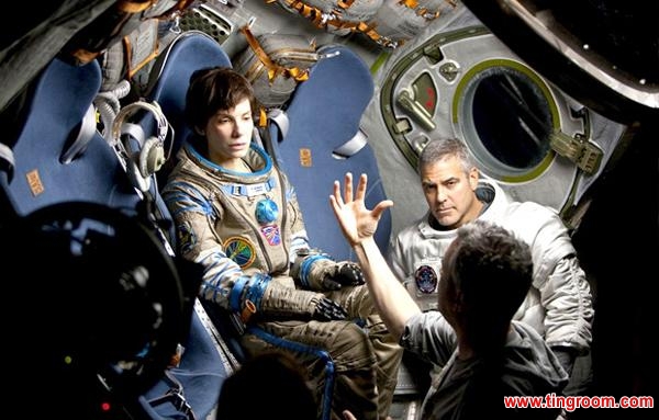 Director Alfonso Cuaron on the set of "Gravity"