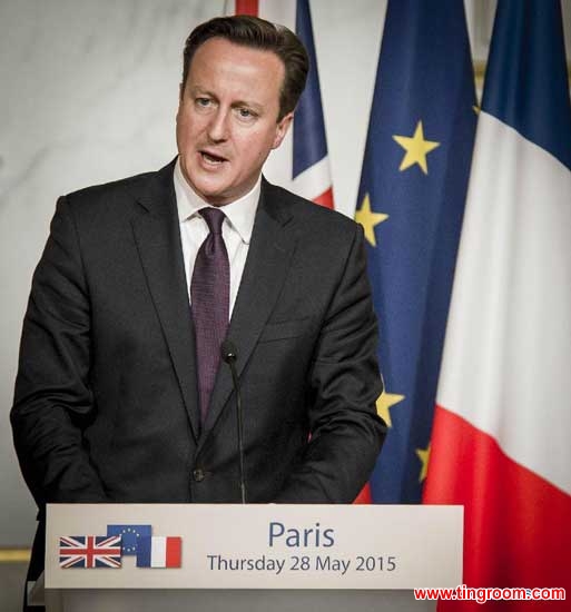 British Prime Minister David Cameron attends a press conference in Paris, France, on May 28, 2015. French President Francois Hollande on Thursday received British Prime Minister David Cameron who started a European tour to build support for EU reforms before EU membership in-out referendum by the end of 2017. (Xinhua/Chen Xiaowei) 