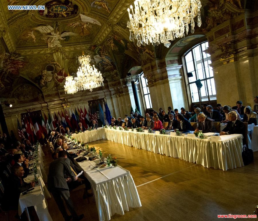 Photo taken on May 17, 2016 shows the meeting of the International Syria Support Group on Syria in Vienna, Austria. (Xinhua/Qian Yi) 