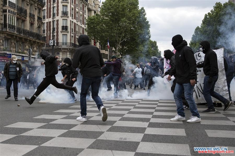 People take to streets to protest against the new labor law in Paris, France on May 17, 2016. In the latest protest against the French government