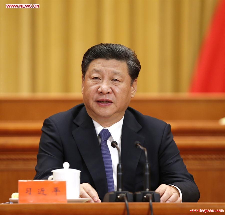 Chinese President Xi Jinping addresses an event conflating the national conference on science and technology, the biennial conference of the country
