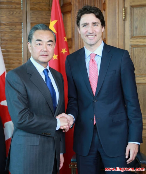 Chinese Foreign Minister Wang Yi is in Canada and has met with Canadian Prime Minister Justin Trudeau and his counterpart Stephane Dion in Ottawa. 
